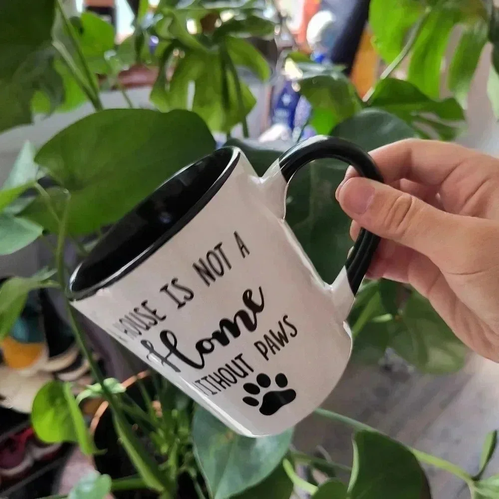 Pet cat dog black white mug home decor accessories paws cute gift print women's
